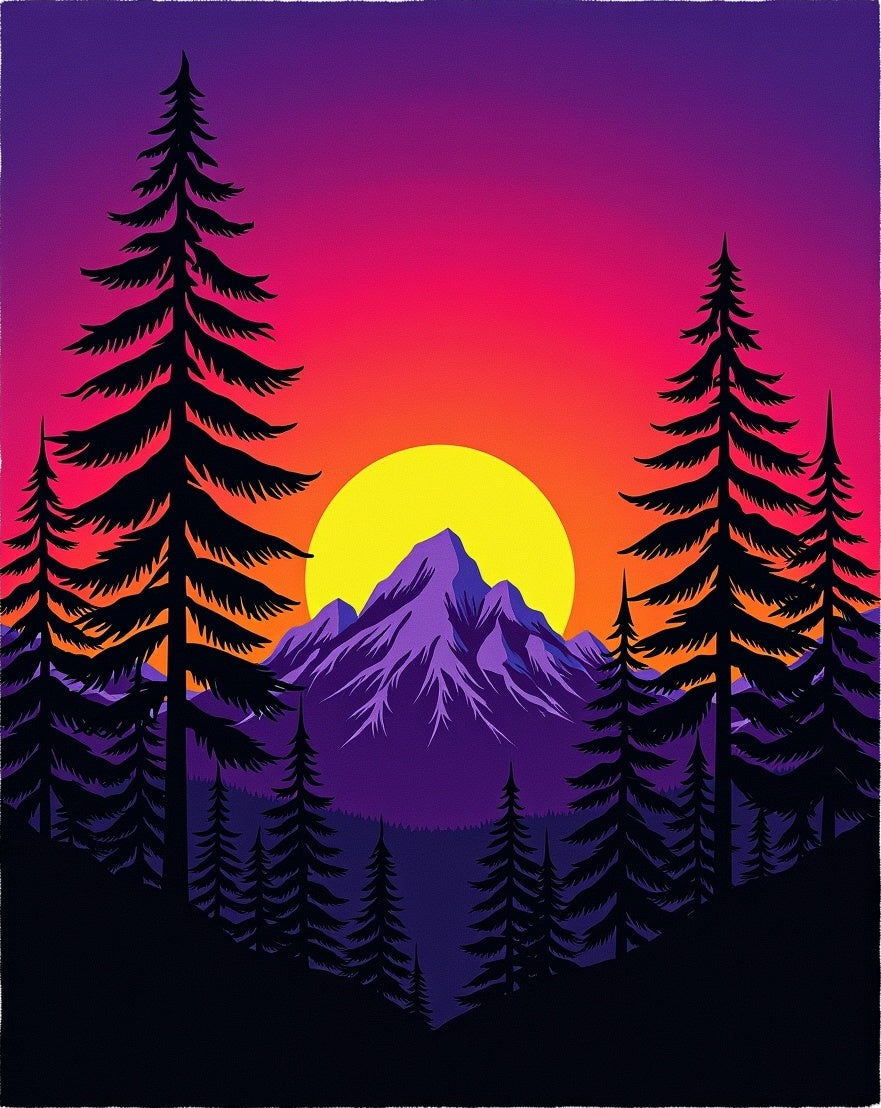 Purple Mountain Sunset Forest Rug
