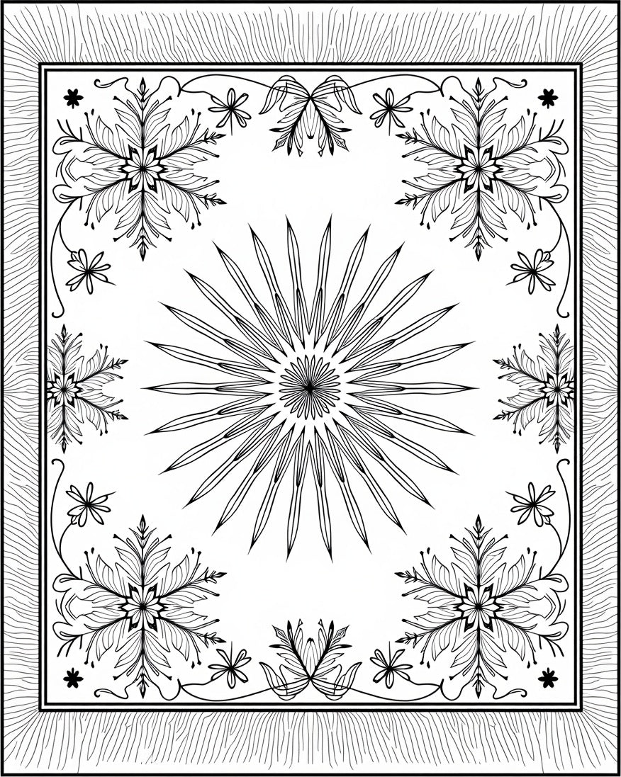 Black White Starburst Snowflake Medallion Rug