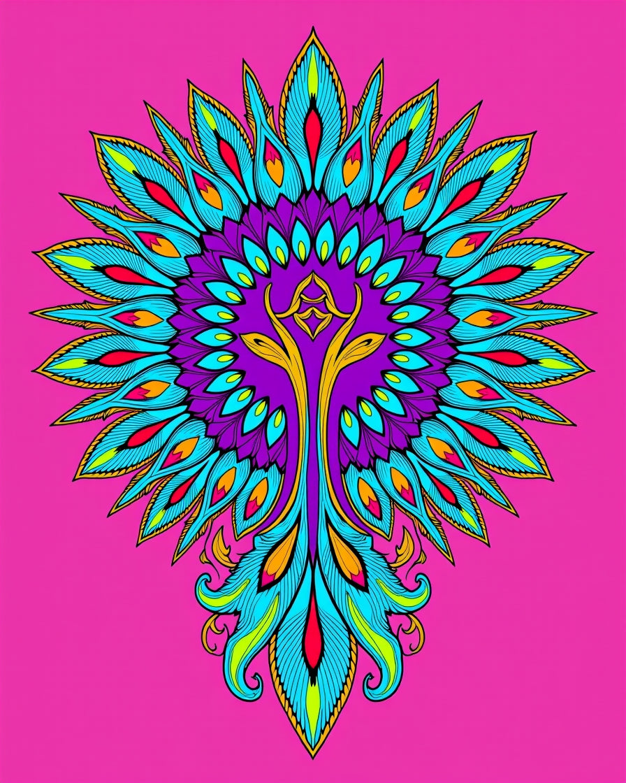 Vibrant Peacock Feather Mandala Medallion Rug