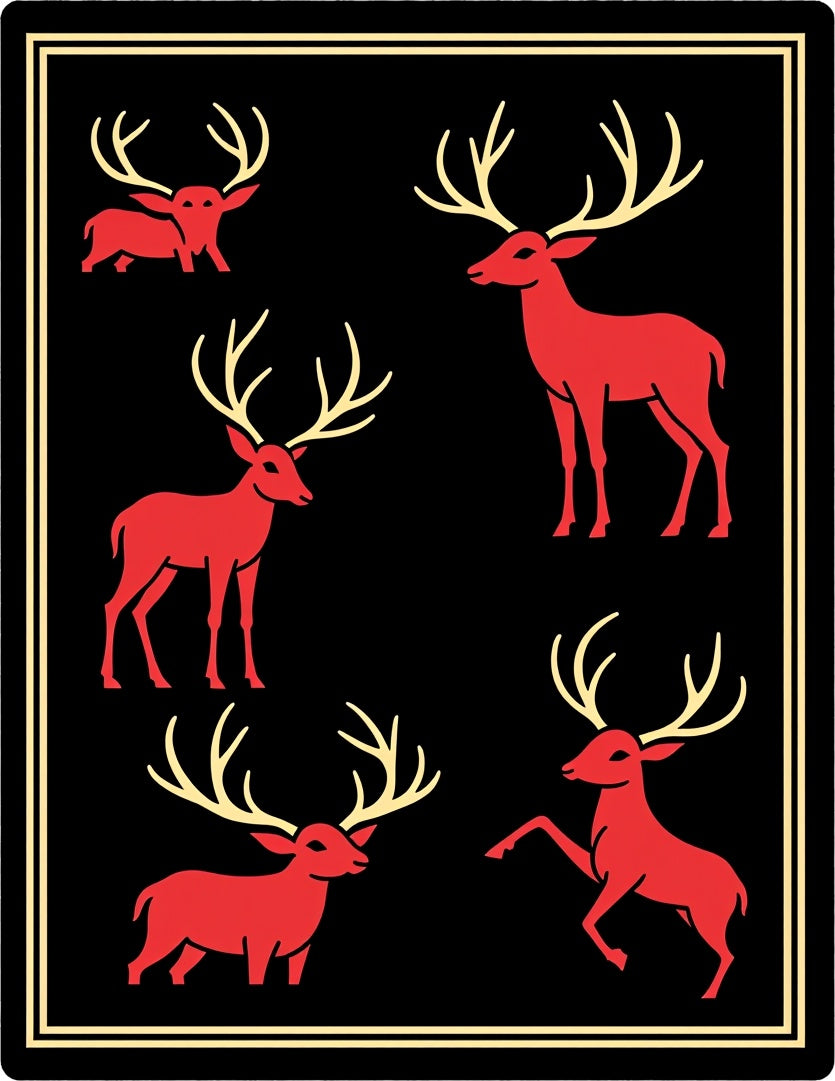 Bold Red Deer Silhouette Collage Rug