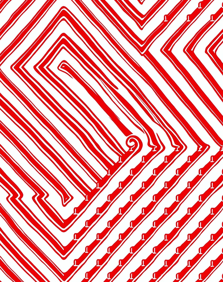 Red White Labyrinth Stripe Abstract Rug