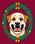 Festive Dog Christmas Wreath Portrait Rug