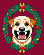 Festive Dog Christmas Wreath Portrait Rug