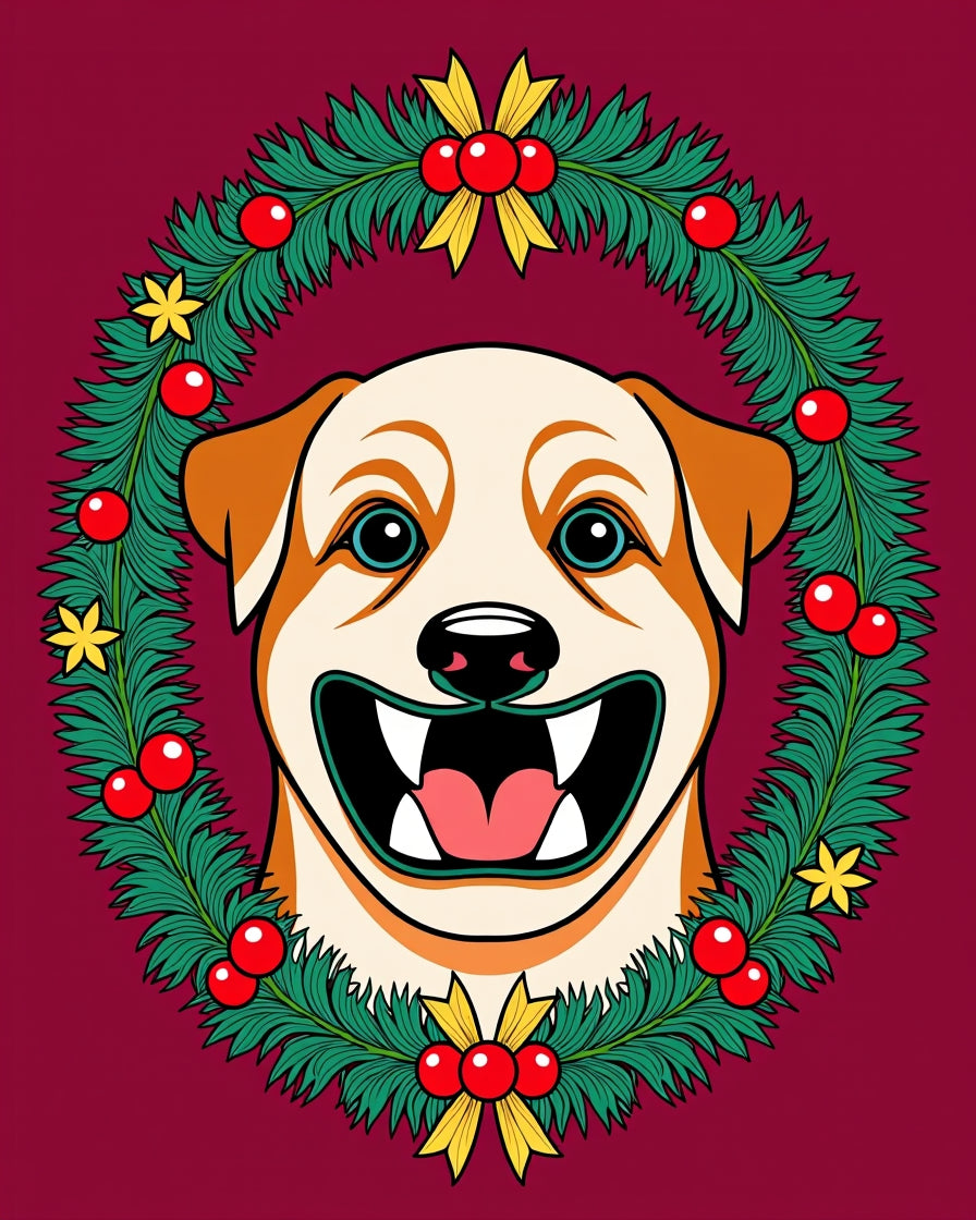 Festive Dog Christmas Wreath Portrait Rug
