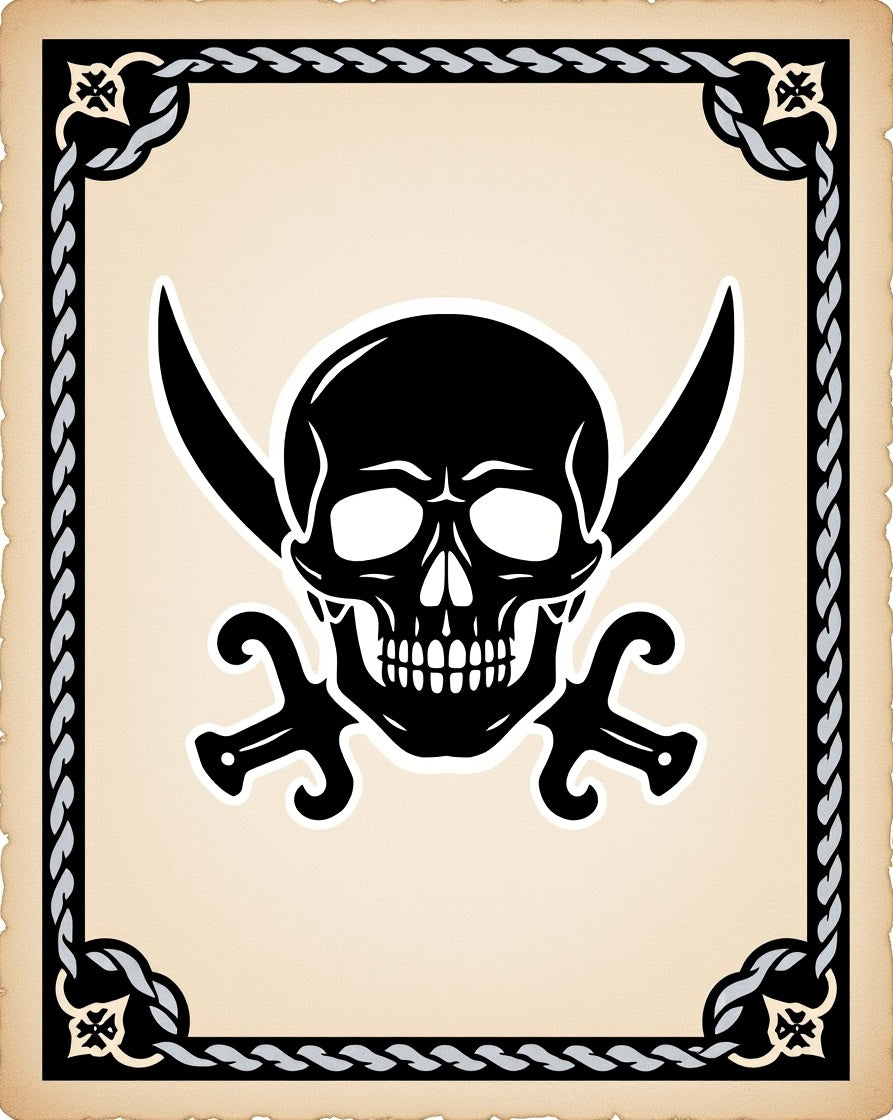 Black Skull Crossed Swords Ivory Rug