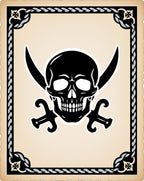 Black Skull Crossed Swords Ivory Rug