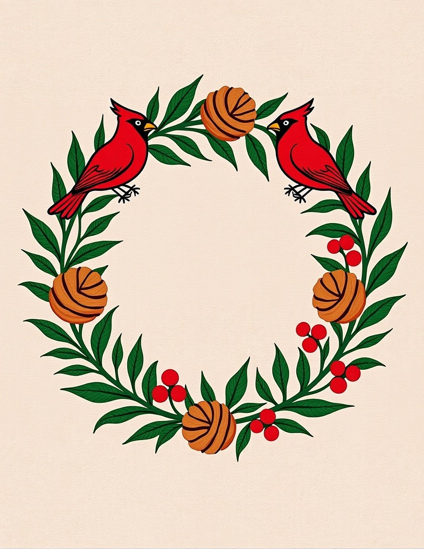 Red Cardinal Wreath Green Leaf Berry Rug