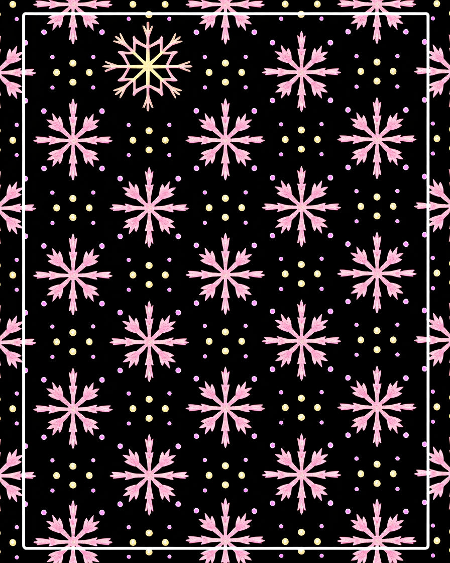 Pink Snowflake Dot Black Background Rug