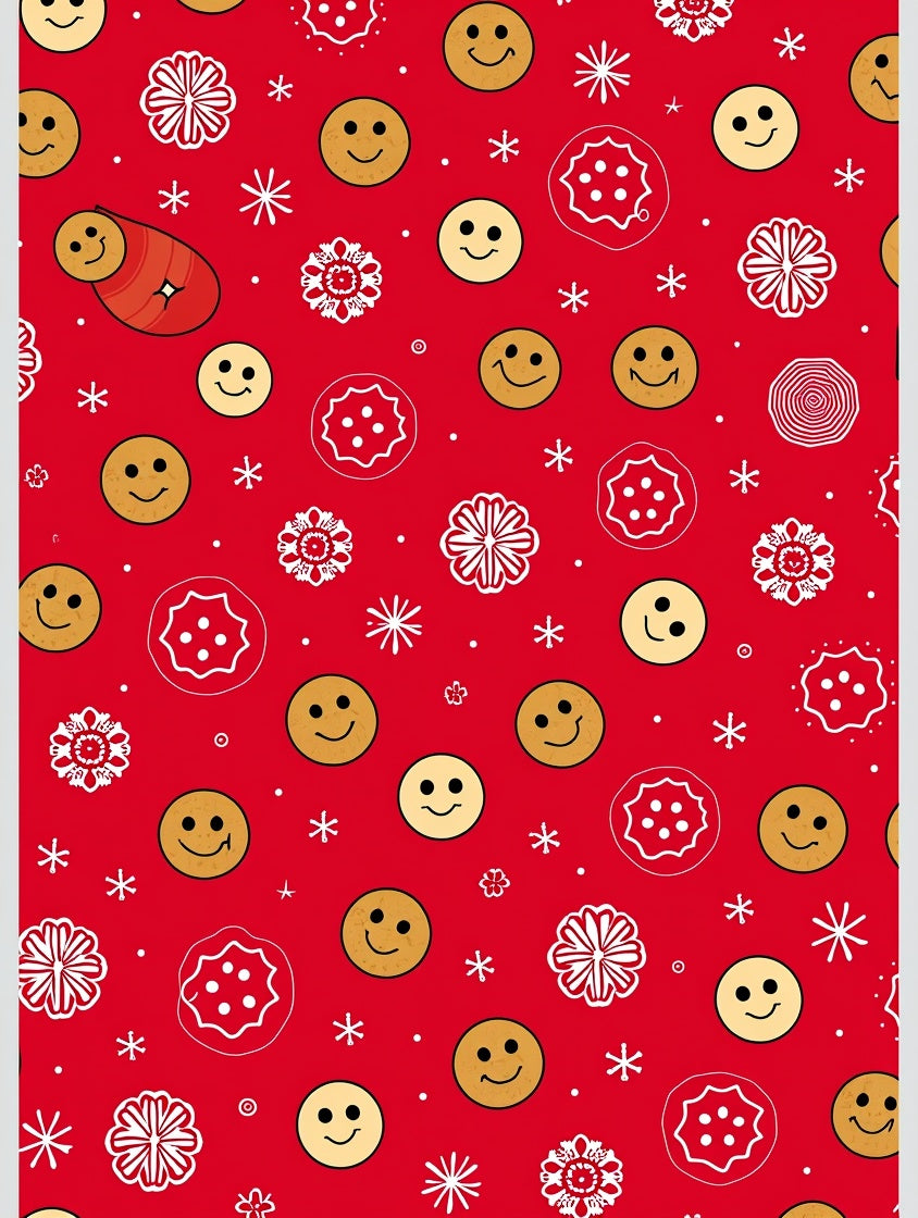Red Yellow Smiley Face Snowflake Medallion Rug