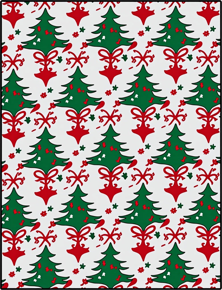 Festive Green Christmas Tree Scroll Rug