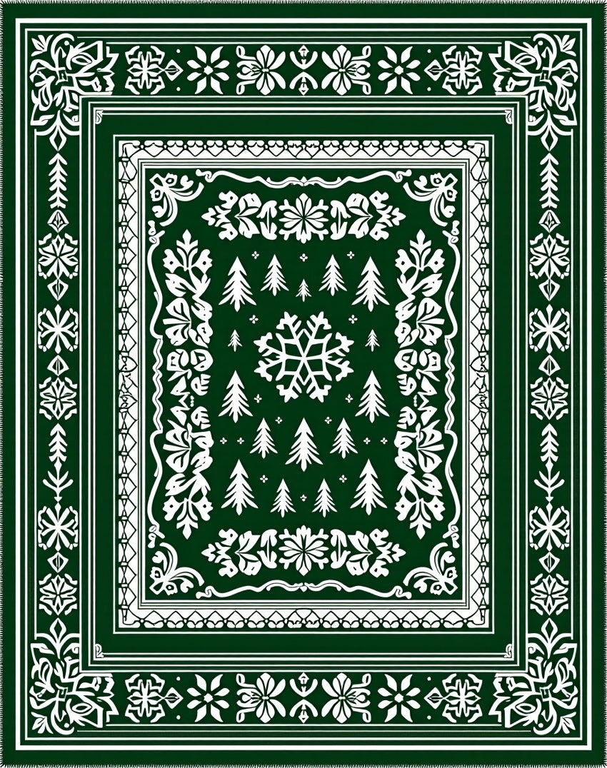 Forest Green Snowflake Pine Tree Medallion Rug