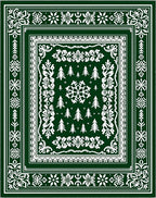 Forest Green Snowflake Pine Tree Medallion Rug