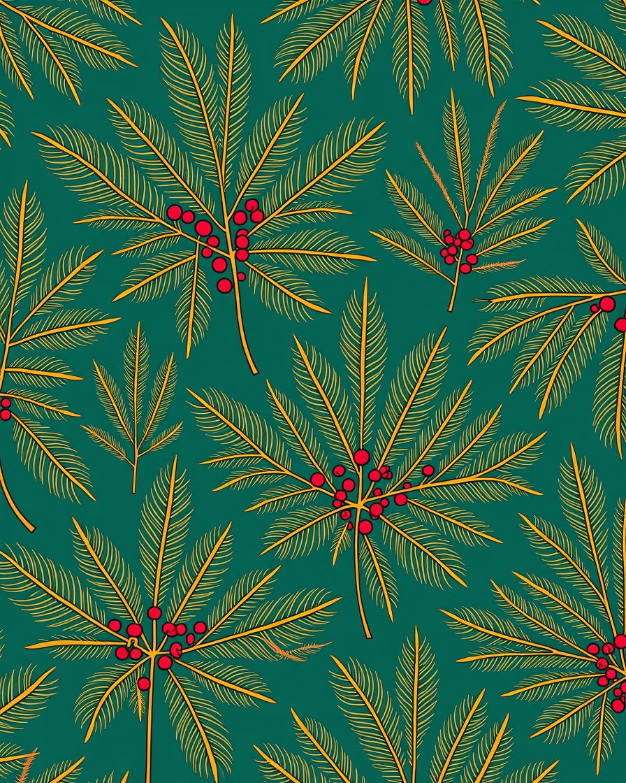Emerald Green Tropical Berry Sprigs Rug