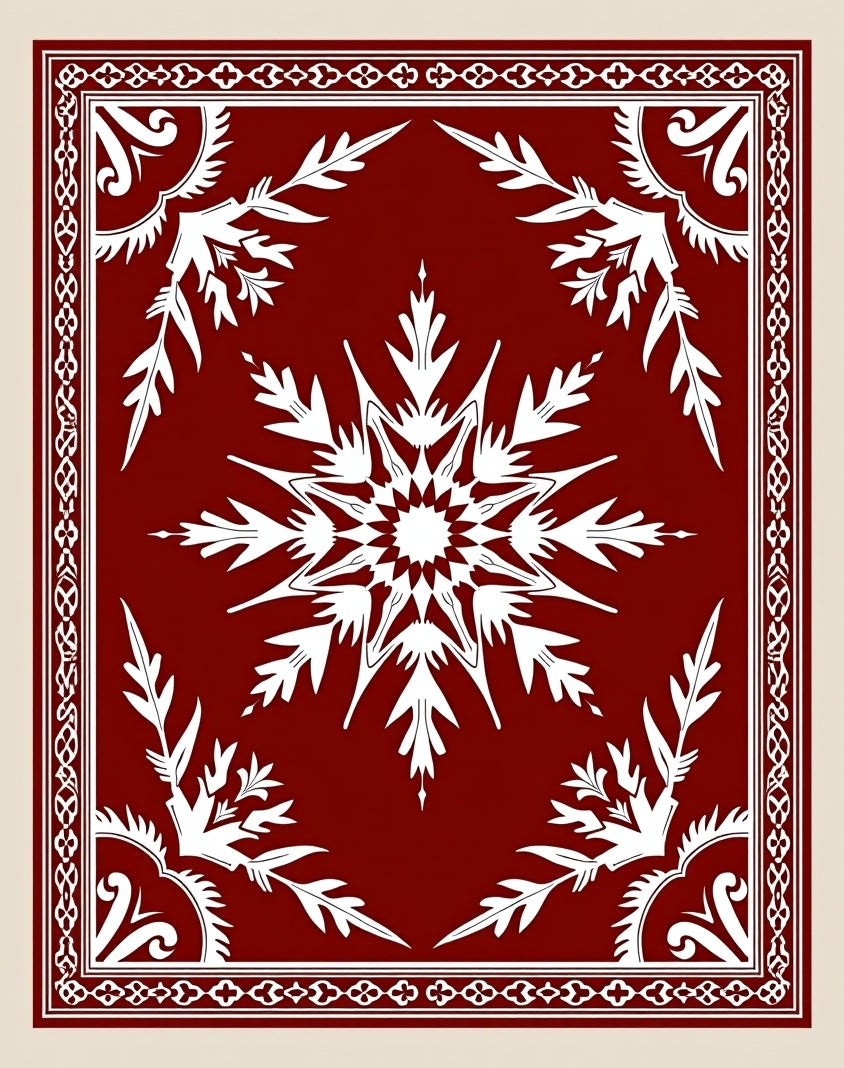 Crimson White Starburst Border Medallion Rug