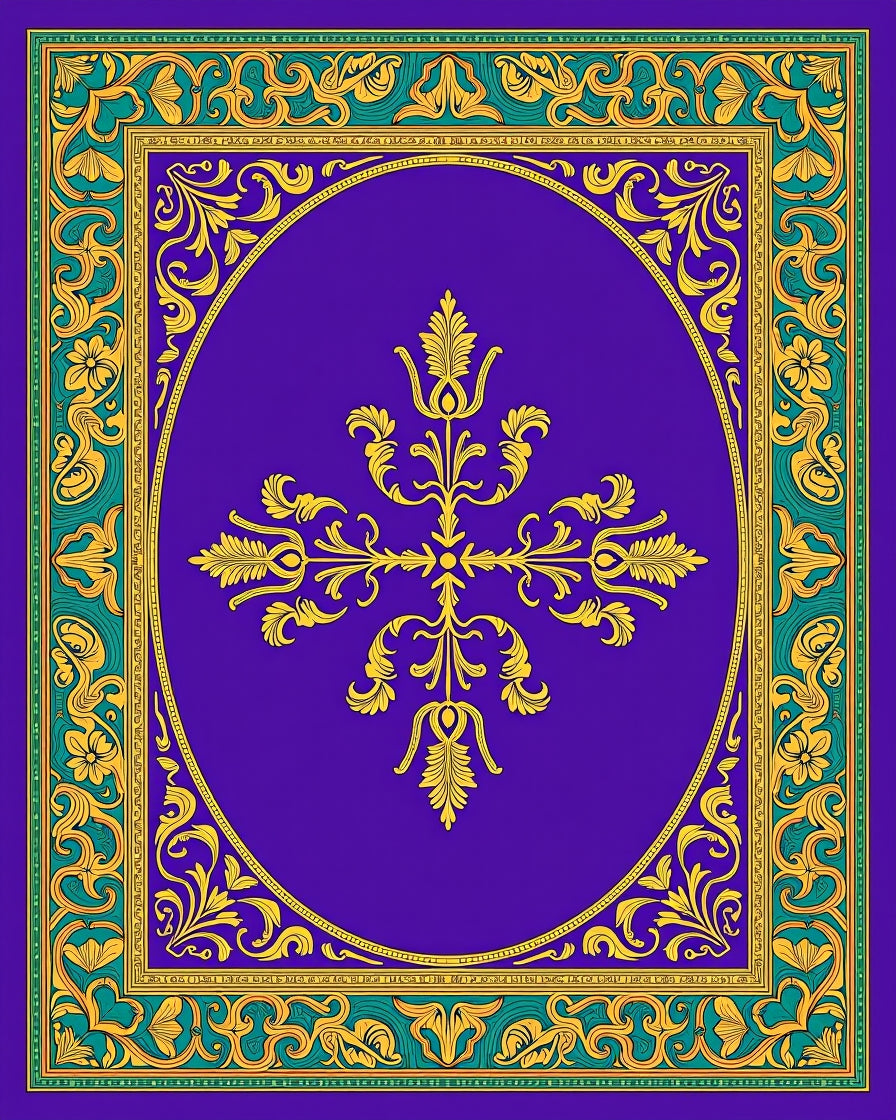 Royal Purple Gold Floral Medallion Rug