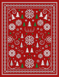 Festive Red White Evergreen Snowflakes Rug