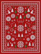 Festive Red White Evergreen Snowflakes Rug