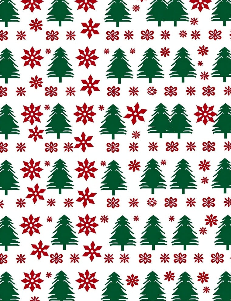 Green Pine Trees Red Snowflakes Rug