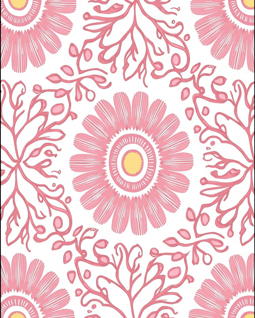 Pink Daisy Floral Medallion Rug