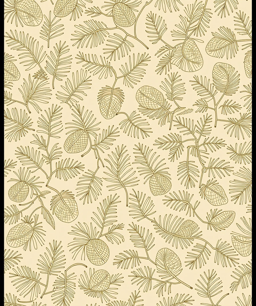 Golden Pine Needle And Cone Illustration Rug