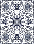 Navy White Medallion Mandala Circular Rug