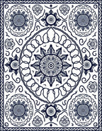 Navy White Medallion Mandala Circular Rug