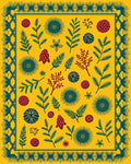 Golden Yellow Botanical Fern Medallion Rug