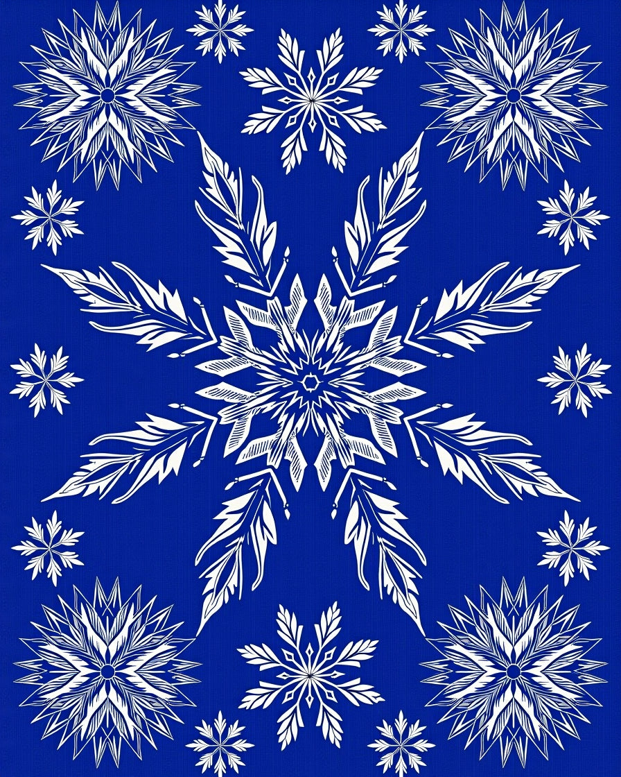 White Snowflake Scatter Royal Blue Rug