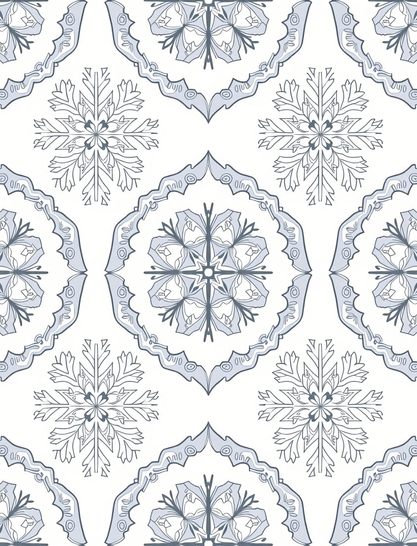 Gray Blue Snowflake Medallion Arabesque Rug