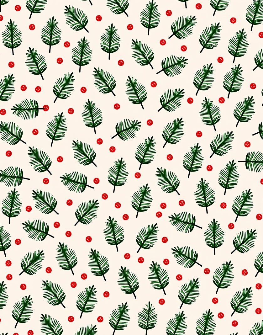 Green Pine Sprig Red Berry Background Rug