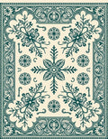 Teal Floral Vine Medallion Border Rug