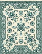 Teal Floral Vine Medallion Border Rug