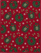 Festive Red Wreath Holly Berry Garland Rug