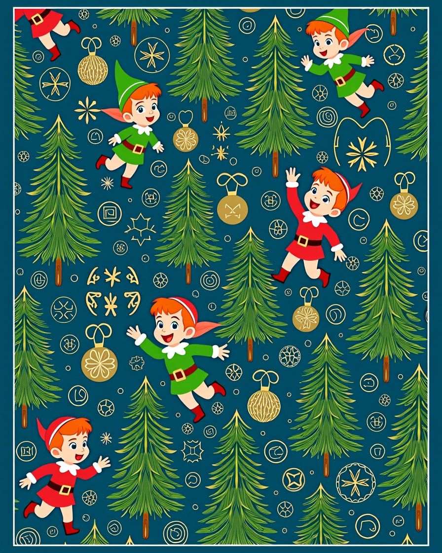 Whimsical Christmas Elf Forest Ornaments Rug