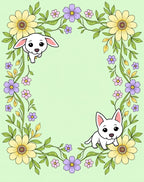 Whimsical White Puppies Floral Vine Rug