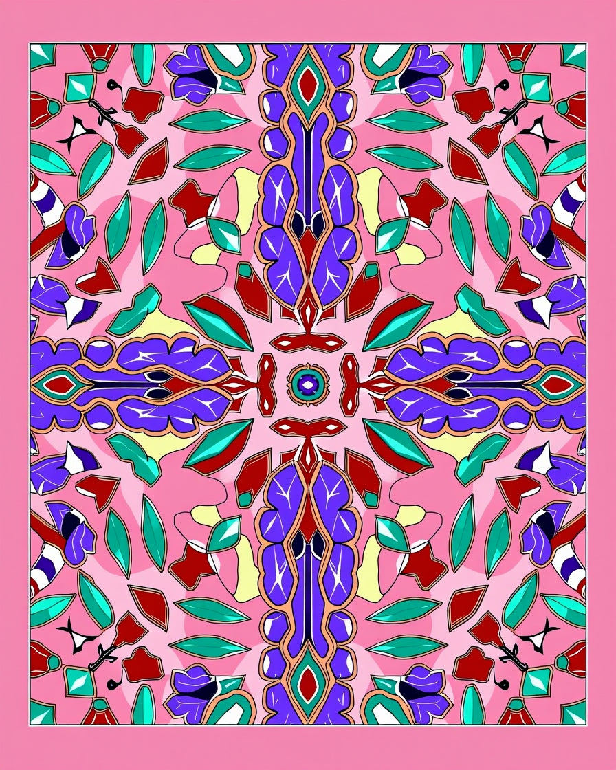 Vibrant Pink Purple Floral Medallion Rug