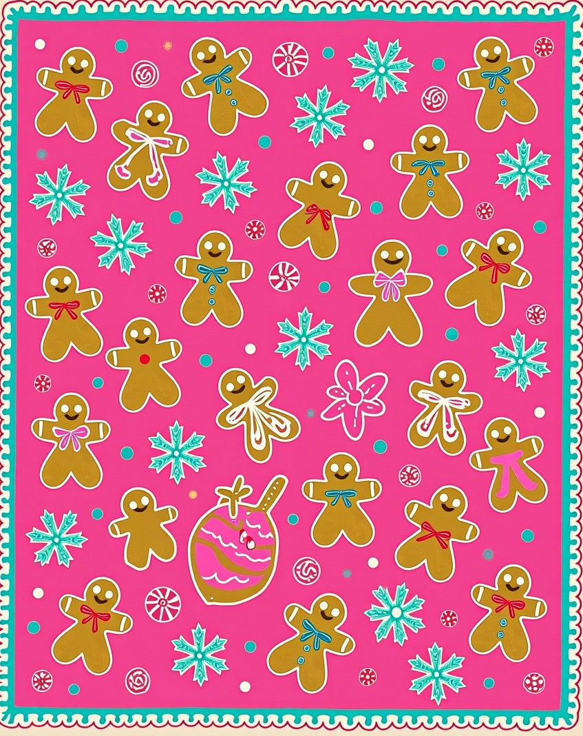 Pink Gingerbread Friends Christmas Rug