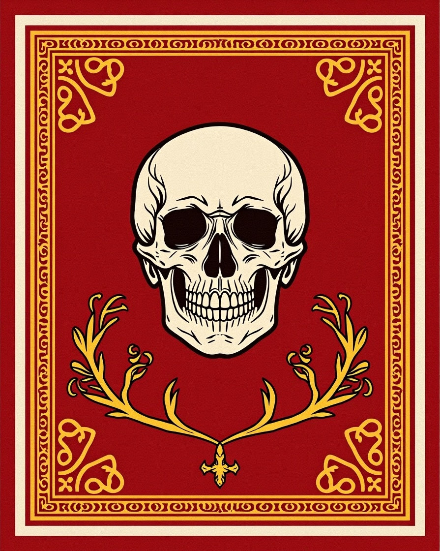 Crimson Skull with Gold Branches Rug