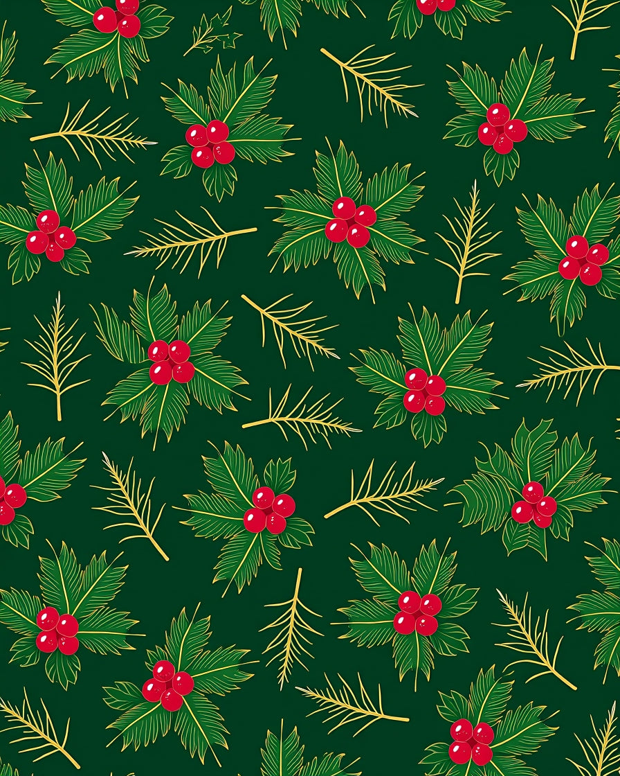 Festive Green Holly Berry Sprigs Rug