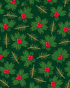 Festive Green Holly Berry Sprigs Rug
