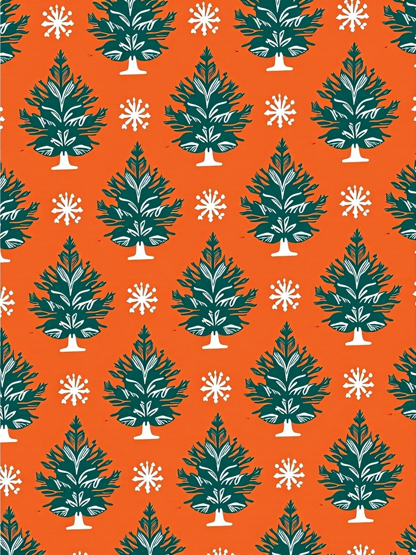 Orange Evergreen Snowflake Trees Rug