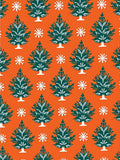 Orange Evergreen Snowflake Trees Rug
