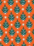 Orange Evergreen Snowflake Trees Rug
