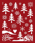 Festive Red White Christmas Tree Snowflakes Rug