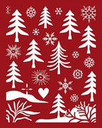 Festive Red White Christmas Tree Snowflakes Rug