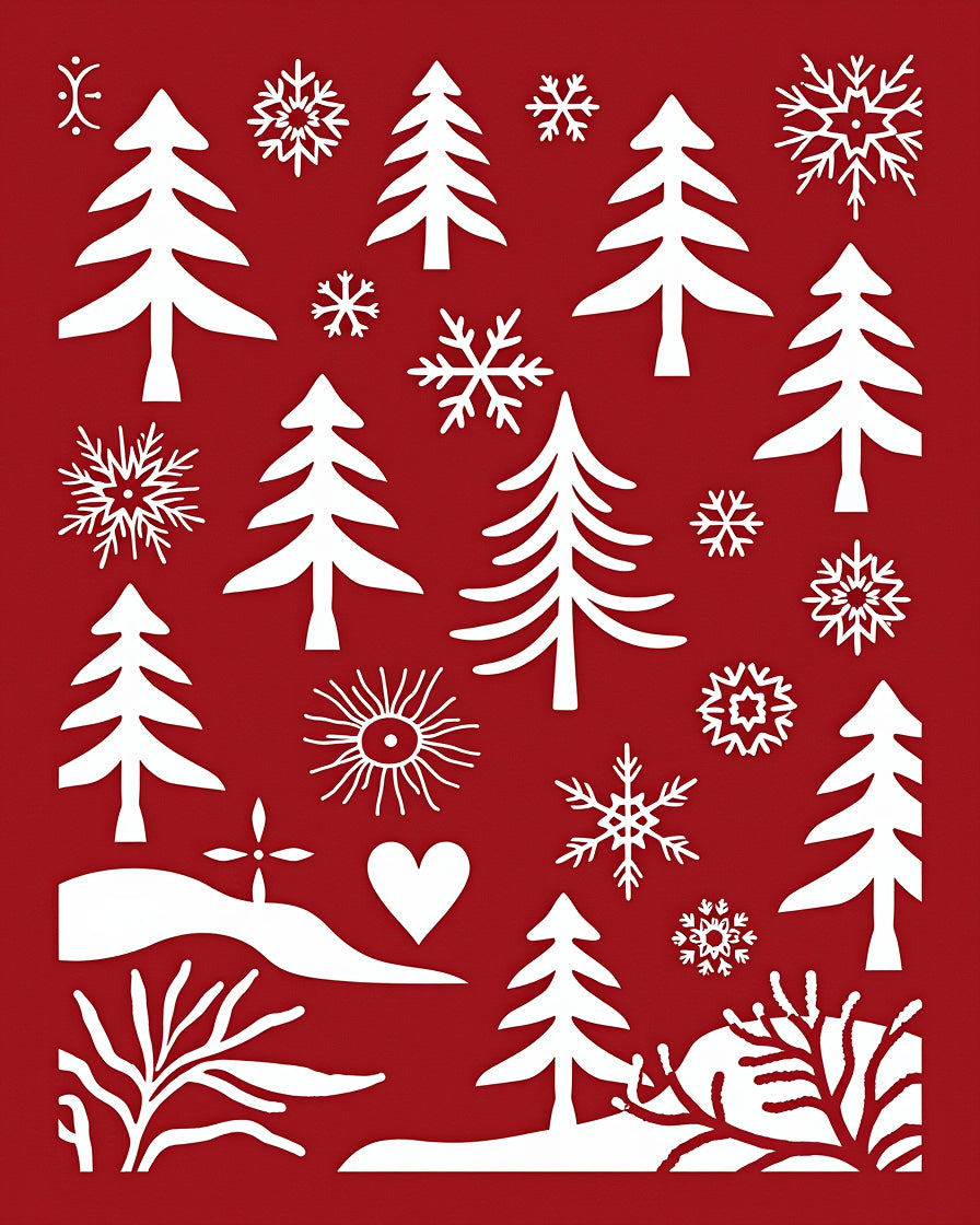 Festive Red White Christmas Tree Snowflakes Rug