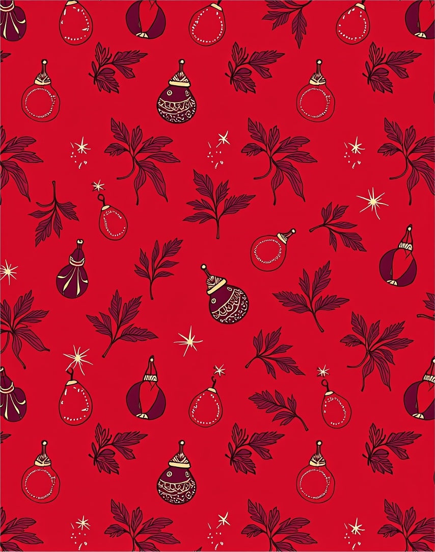 Rich Red Christmas Ornaments Foliage Rug