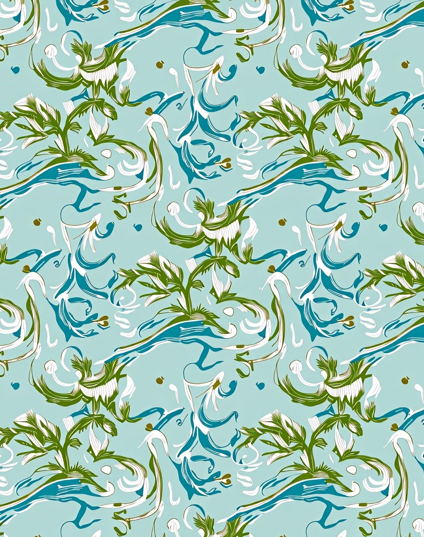 Sky Blue Organic Swirl Floral Rug