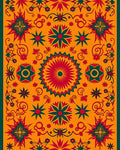 Orange Red Green Starburst Floral Rug