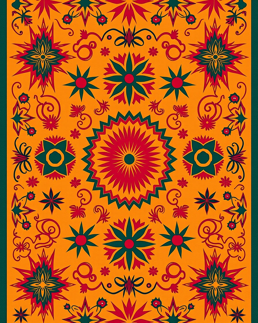 Orange Red Green Starburst Floral Rug